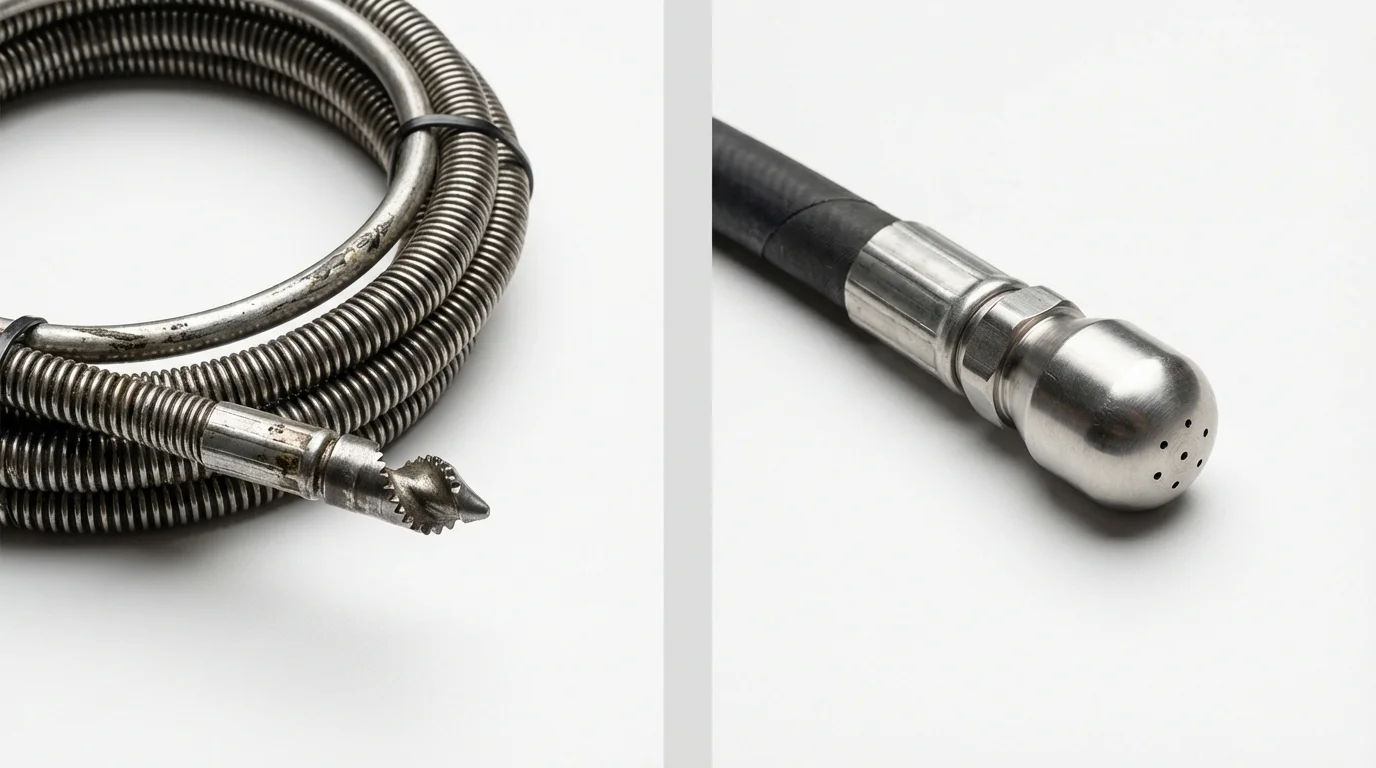 Drain snake cable and hydro jetting nozzle used for drain cleaning in Florence, NJ