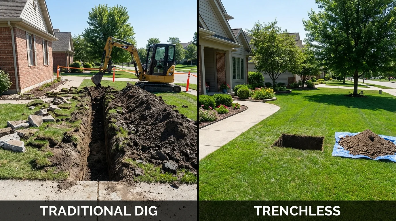 Trenchless sewer repair with minimal yard damage versus traditional excavation in Florence, NJ